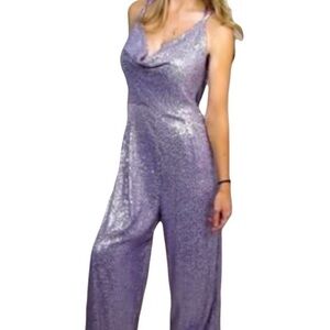 Ranna Gill for Anthropologie purple sequined jumpsuit size S